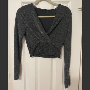 PAPAYA Sparkly Black Long Sleeve Night Out Top - Size Small